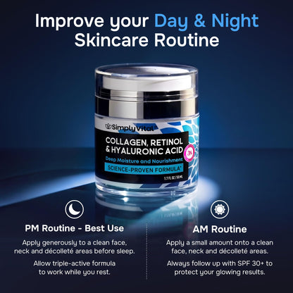 Anti-Aging Face Moisturizer with Retinol, Collagen & Hyaluronic Acid - Moisturizer Face Cream for Women & Men - Visibly Firming & Hydrating Neck Cream - Day & Night Skin Care - 1.7 fl oz